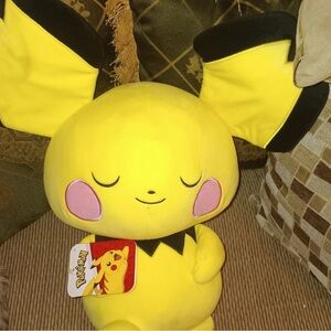 Pokemon 18" Inch Sleeping Pichu Soft Plush Jazwares NWT GameStop